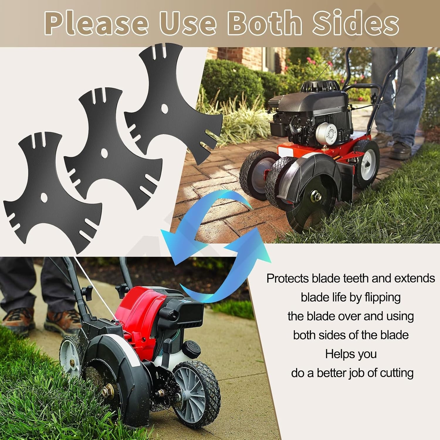 3 Pcs Universal 9″ X 9″ (1/2 Inch Hole) Edger Blade, 3-Side Edger Star Blade for
