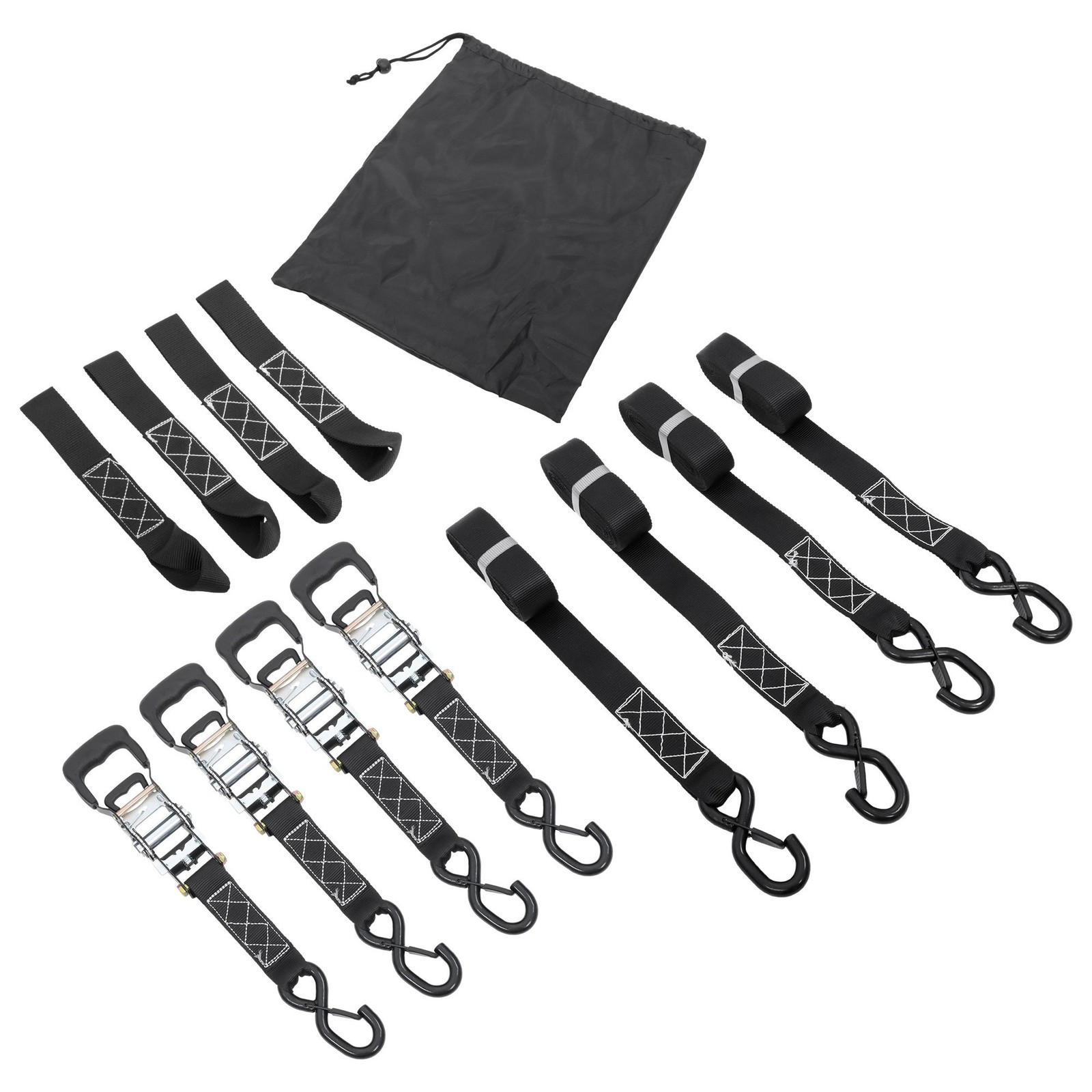 Ratchet Straps (4 Pack) – 5,208lbs Break Strength 1.6″x15′ Black Tie Down Straps