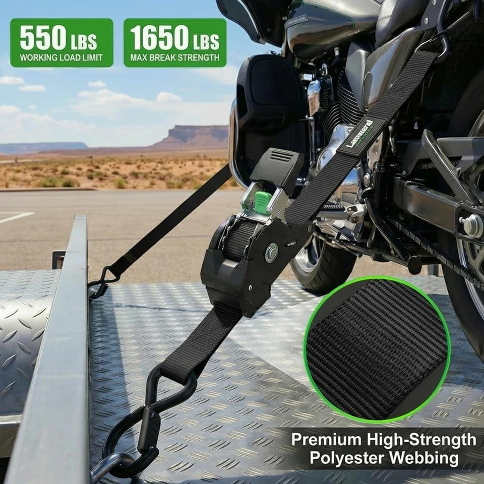 Rhino USA Retractable Ratchet Straps (4-Pack) – 1 Inch x 10 Feet (1,650lb Break
