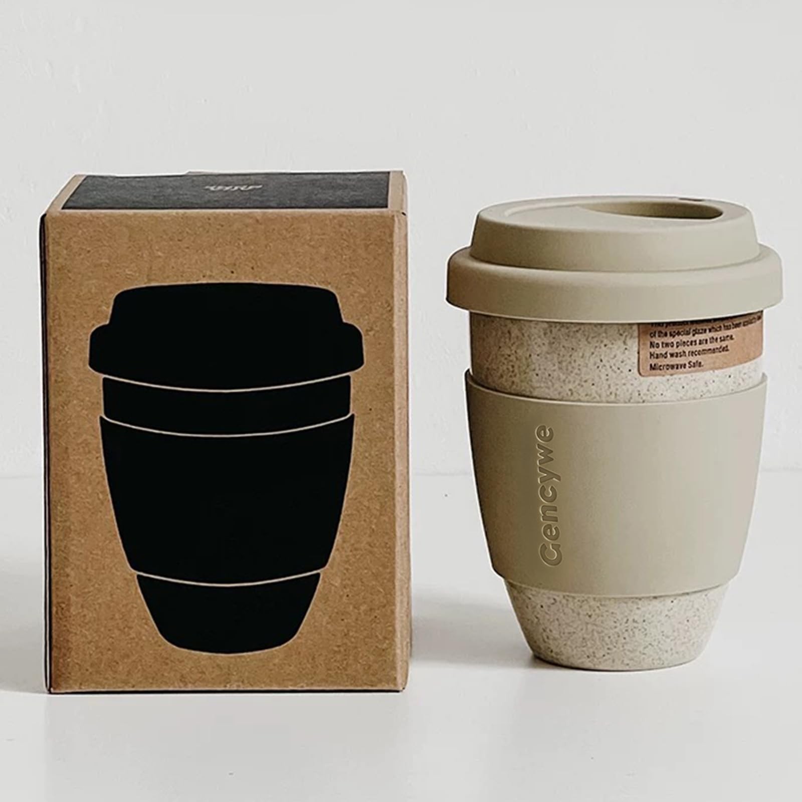 Ceramic Travel Mugs with Silicone Lids, 15 oz Portable Coffee Mugs, Beige