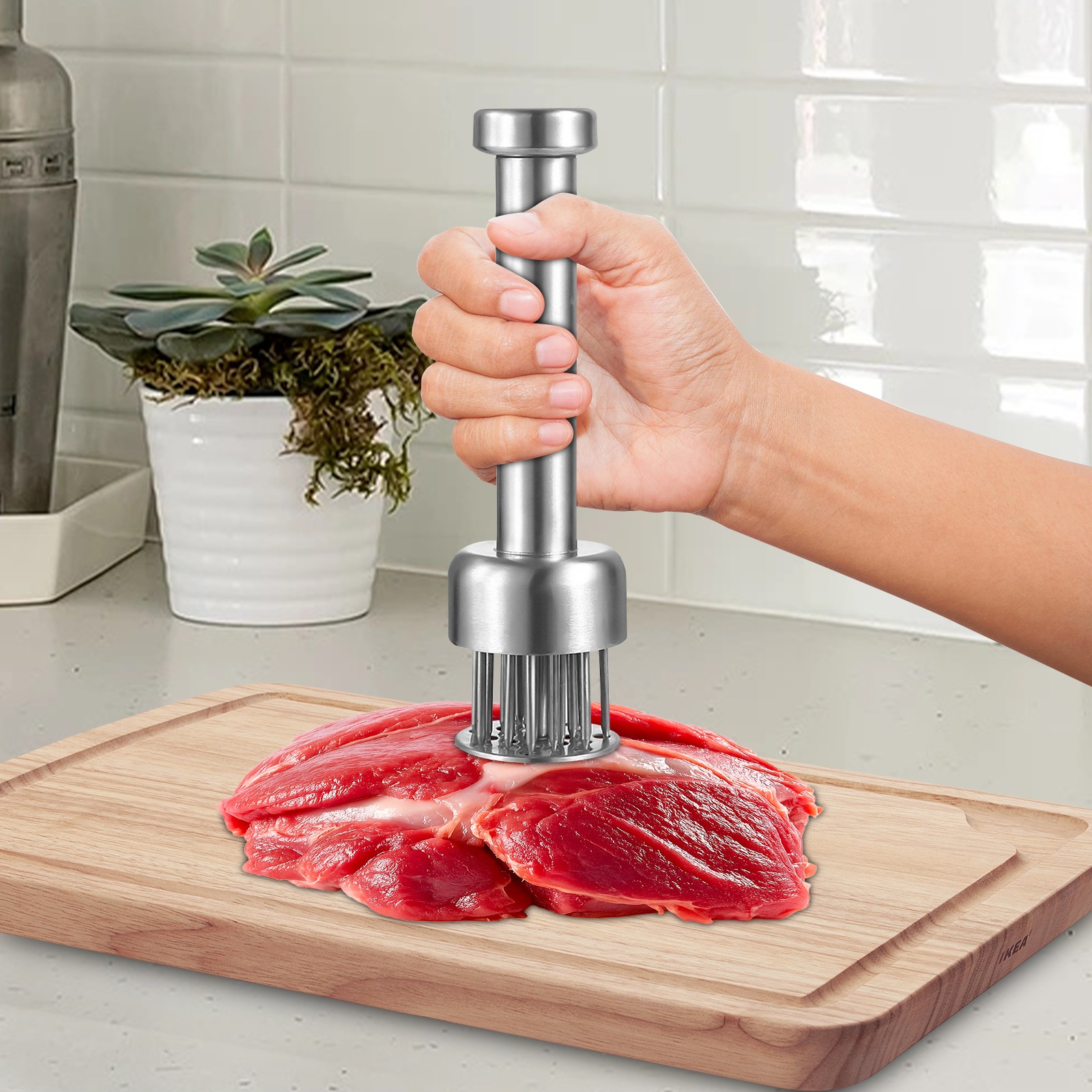 304 Stainless Steel Meat Tenderizer Tool with 21 Needles for Tenderizing Beef