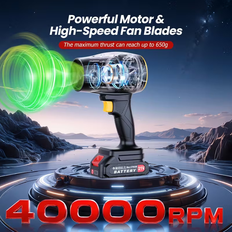 Lightweight Cordless Electric Leaf Blower Jet Fan 2× Batteries Cleaning Drying