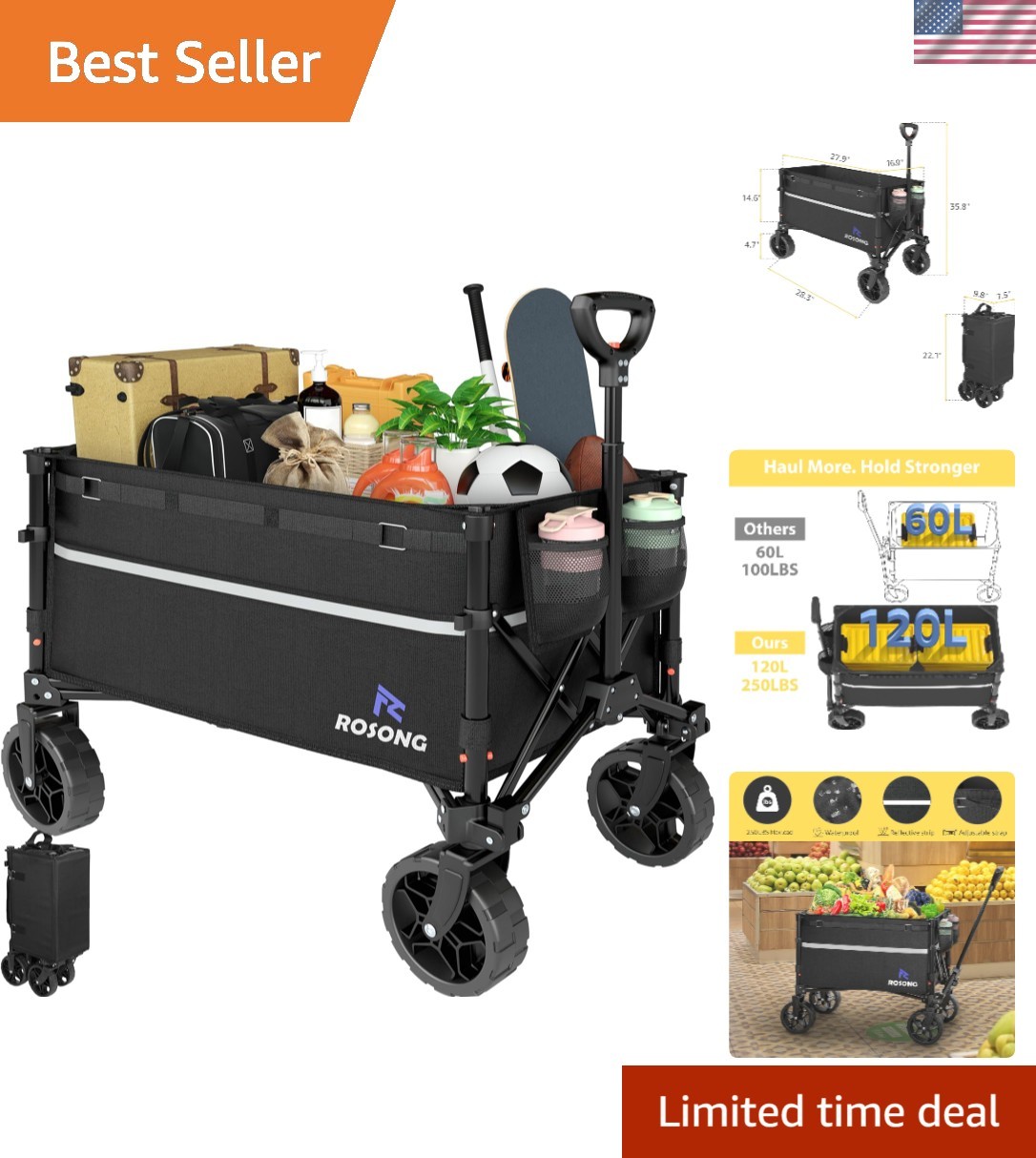 Compact Heavy-Duty Foldable Wagon with Ergonomic Handle – Perfect for Outdoors
