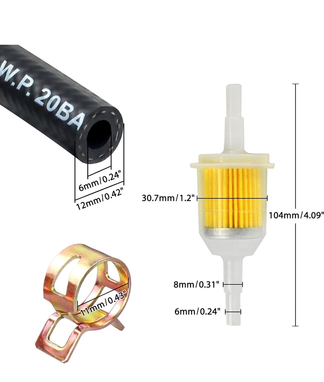 1/4″ Inch ID Fuel Line Set – 2 Meter / 6-Foot ¼ Inch Fuel Line + 2 Pcs 1/4 In…