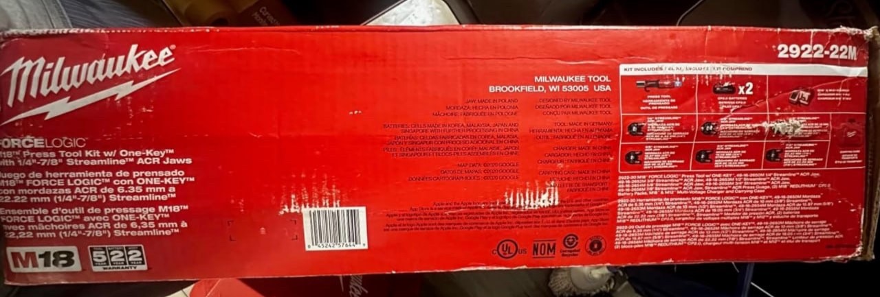 NEW Milwaukee Tool 2922-22 M18 Force Logic Press Tool With One-Key Kit w 1/2 In.
