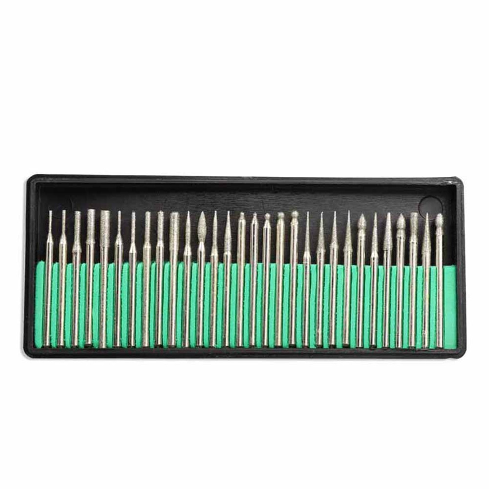 30 Pcs / Set 2.35mm Shank Diamond Burs W/ Box For Electric Grinder Power Tools
