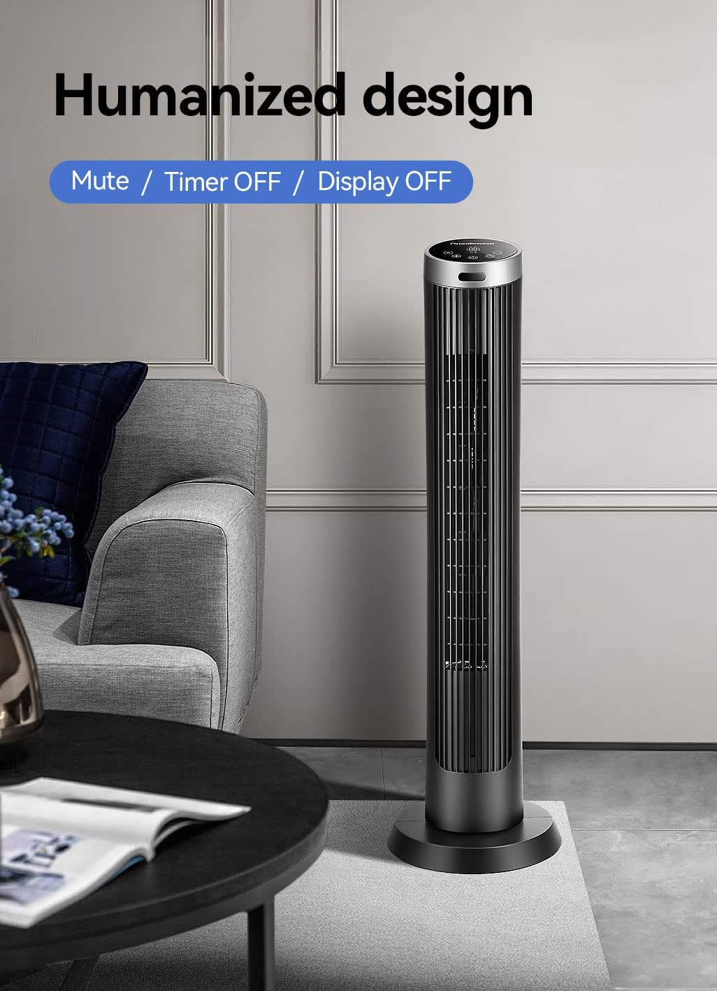OmniBreeze Digital Electric Tower Fan, with Remote Control, LED Display, Standin