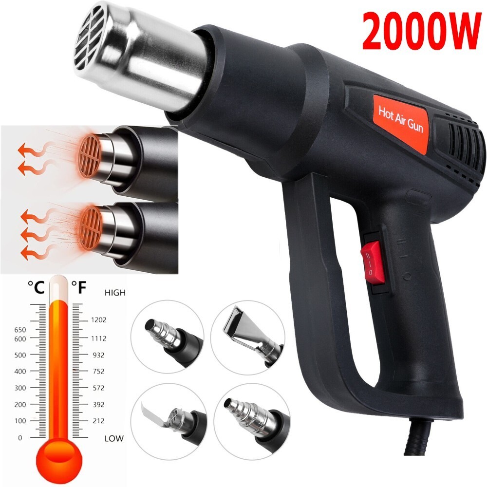 2500W Heat Gun Hot Air Gun Adjustable Temperature LCD Display Nozzles Power Tool