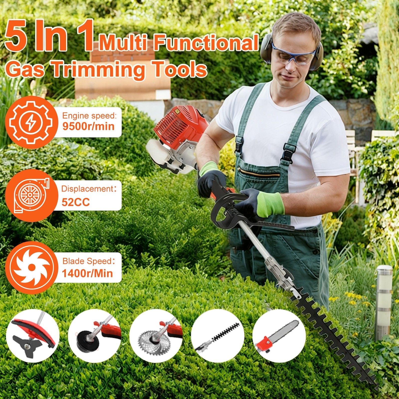52CC 5 in 1 2-Stroke Grass String Trimmer Brush Cutter Gas Trimmer Weed Eater US