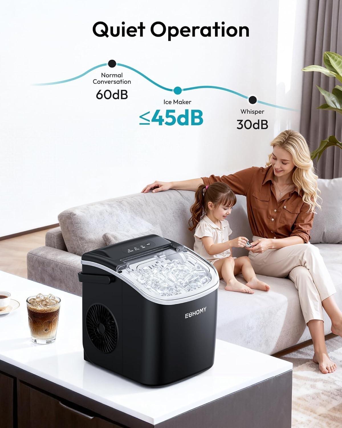 Countertop Ice Maker Machine W/ Handle 26lbs in 24Hrs 9 Ice Cubes Ready in 6