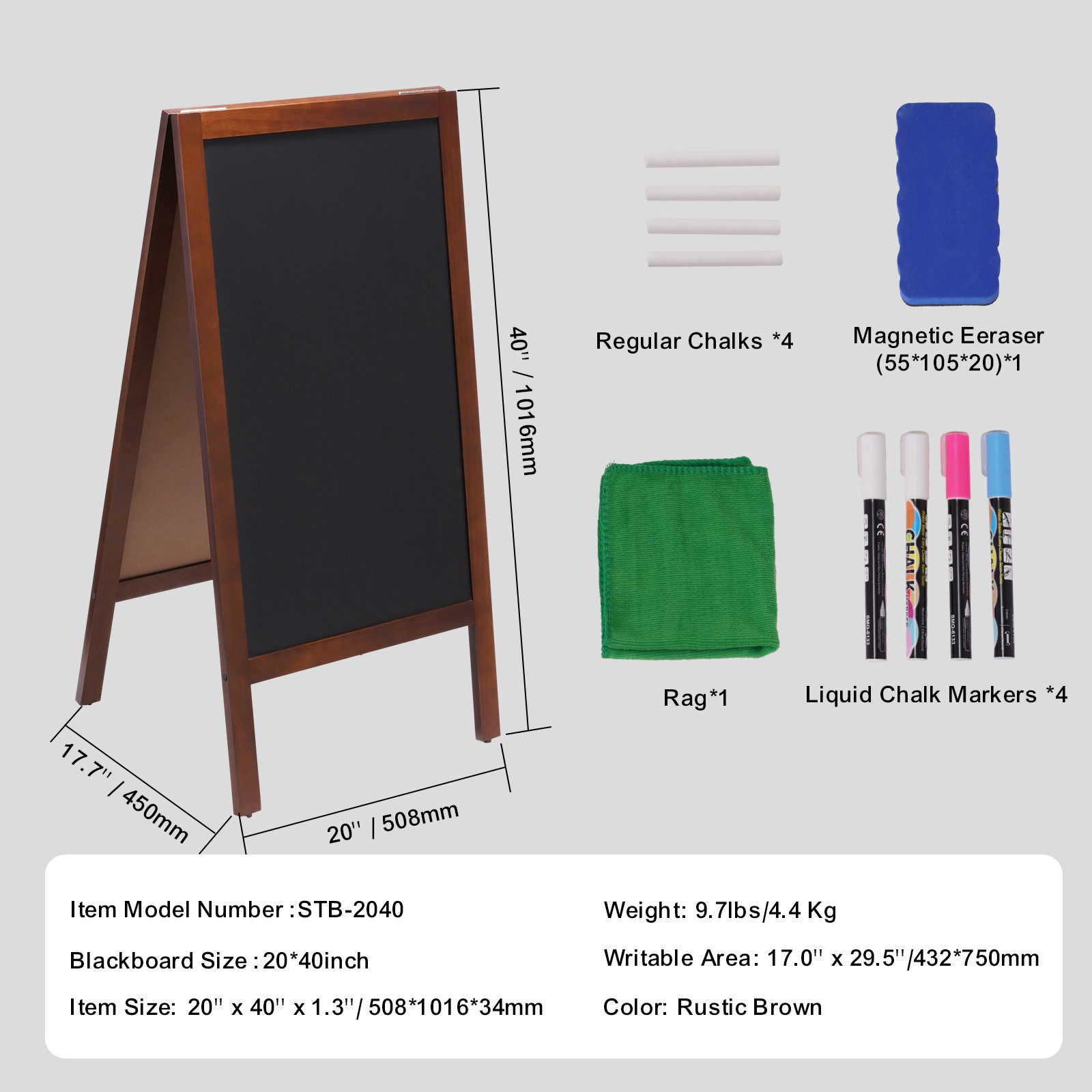 VEVOR 40″ Double Sided Wood A-Frame Sidewalk Chalkboard Menu Display Easel Signs