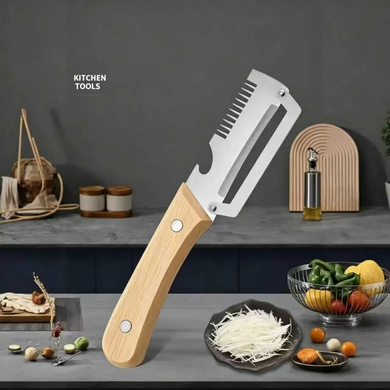 2PCS 2-in-1 Serrated Peeling Knife Premium Vegetable Peeler With Wooden Handle ~