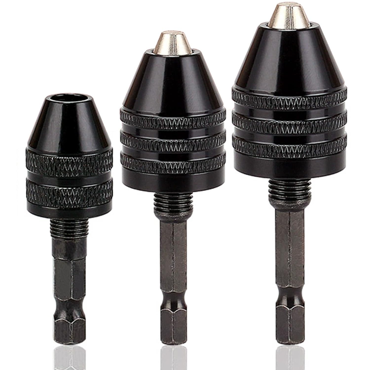 Resze Keyless Drill Chuck Adapter – 3Pcs Chucks for Impact Black