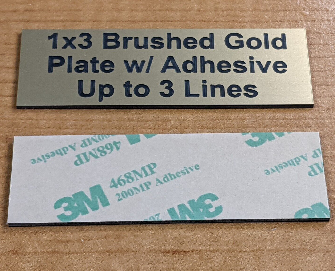 Custom Engraved 1×3 Self-Adhesive Brushed Gold* Plate / Tag Plaque Sign Stick