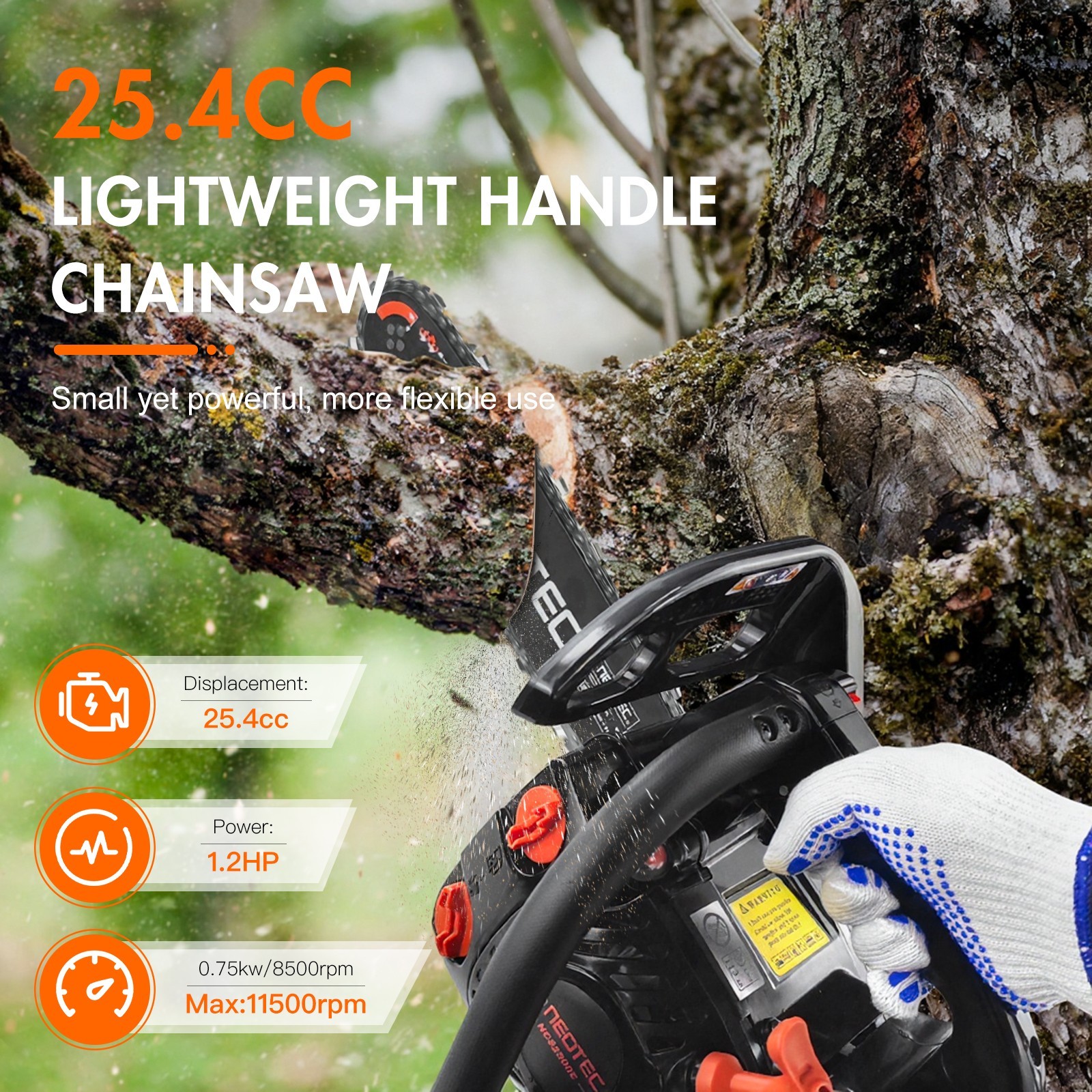 25.4CC 12″ Gasoline Chainsaw Gas Powered Wood Cutting Engine Gas Chain Saw Black