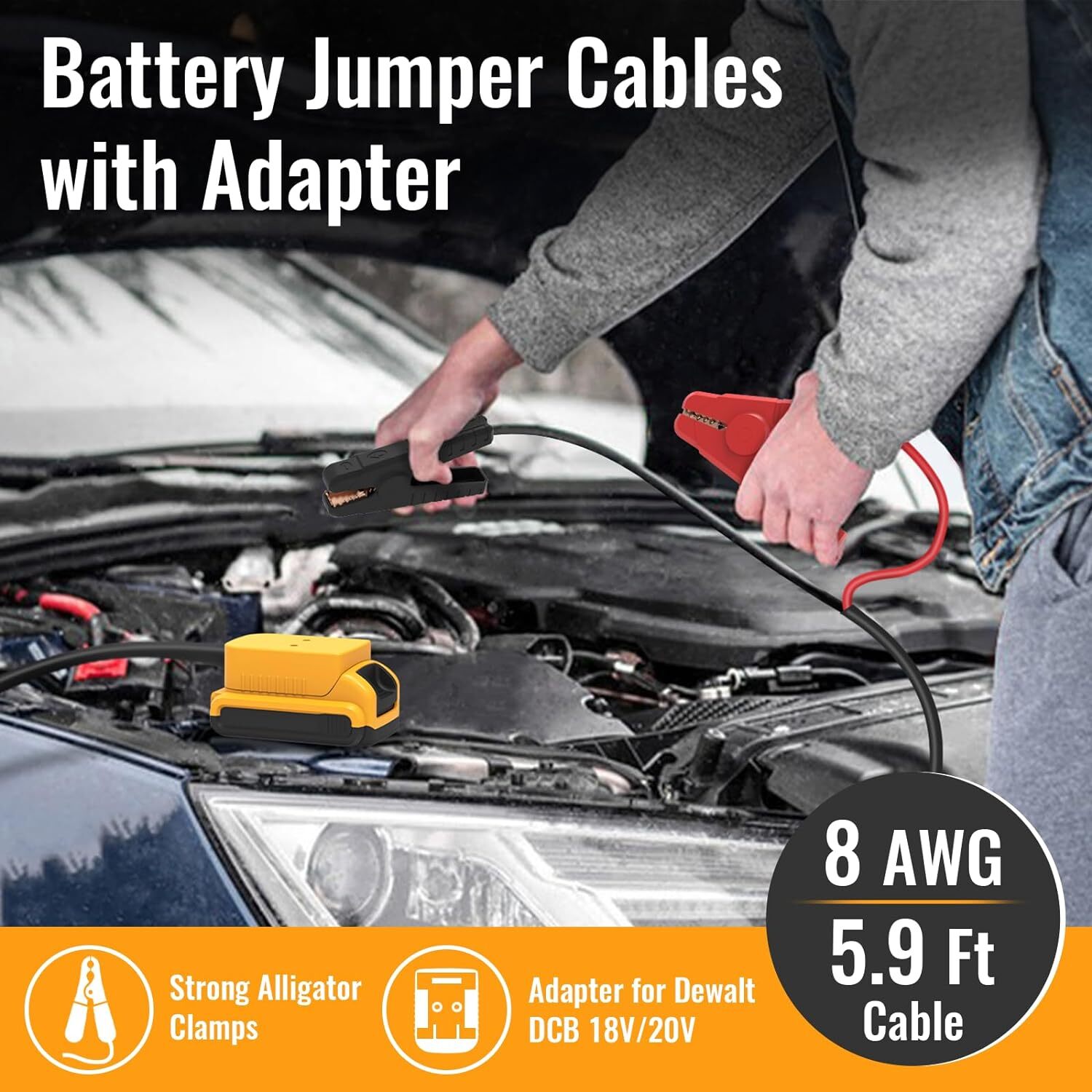 5.9FT Jump Starter 8AWG Jumper Cables Charger Adapter for Dewalt 18V 20V Battery
