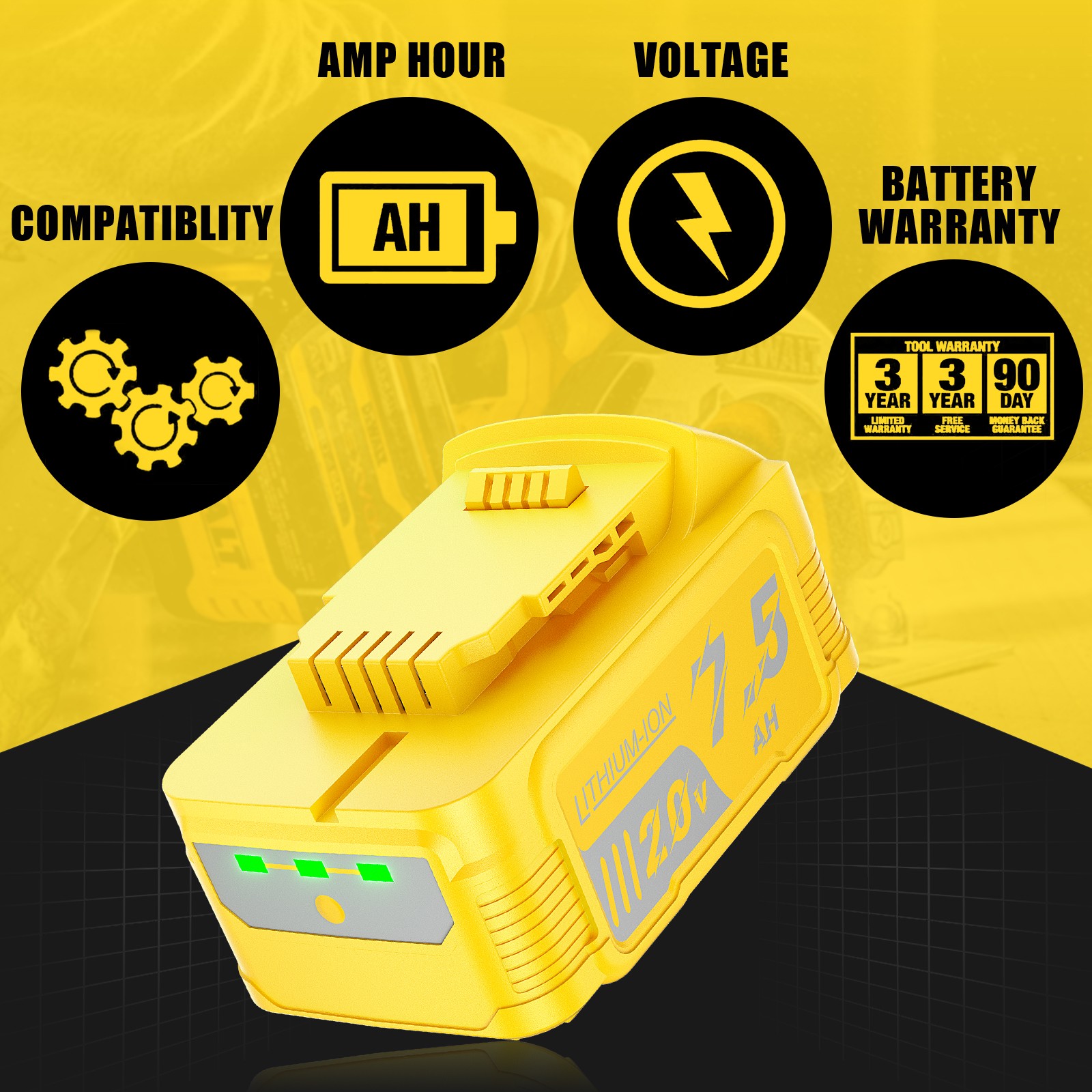 1-2X for DeWalt DCBP520-2 20V Max 7500mAh Li-Ion Compact BatteryCharger DCBP520
