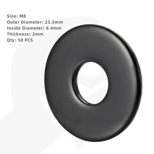 OD Flat Fender Washers, 304 Stainless Steel Finish, 50 PCS M8 x 23.5mm Black