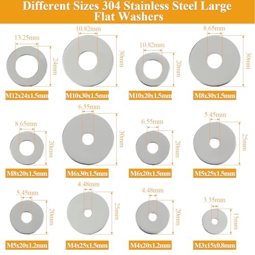102 Pieces Stainless Steel Fender Washers, Flat Washers, Fender Washers Kit