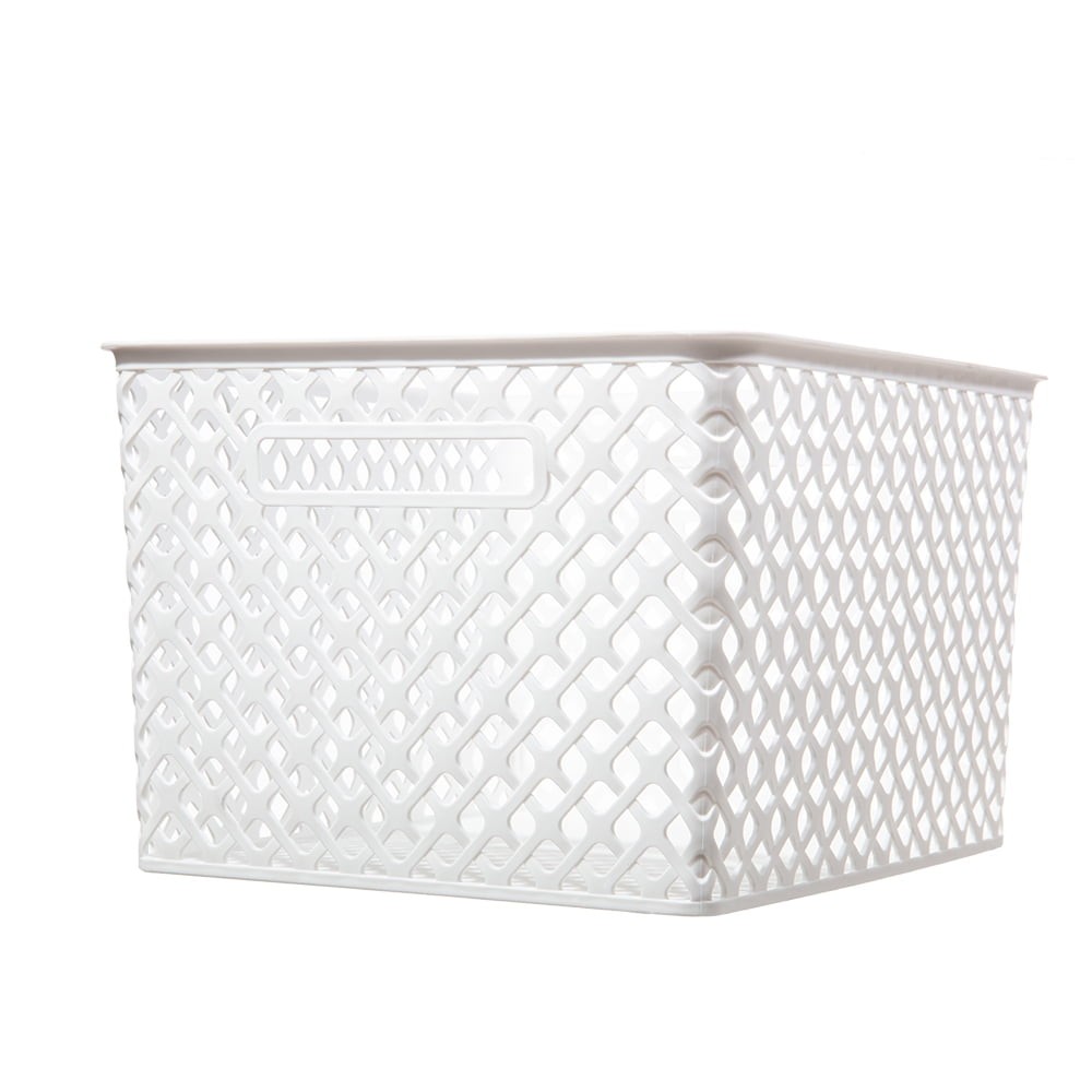 Large White Decorative Plastic Storage Basket 14.7 in x 12 in x 8.5 in