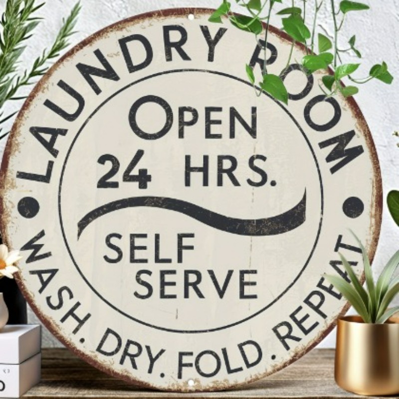 Laundry Room Open 24 Hrs Metal Sign Vintage Farmhouse Wall Hanging Decoration