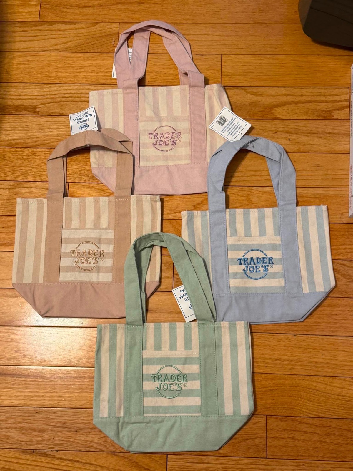 Trader Joe’s Mini Pastel Stripe Canvas Tote Bag Limited Edition Set Of 4