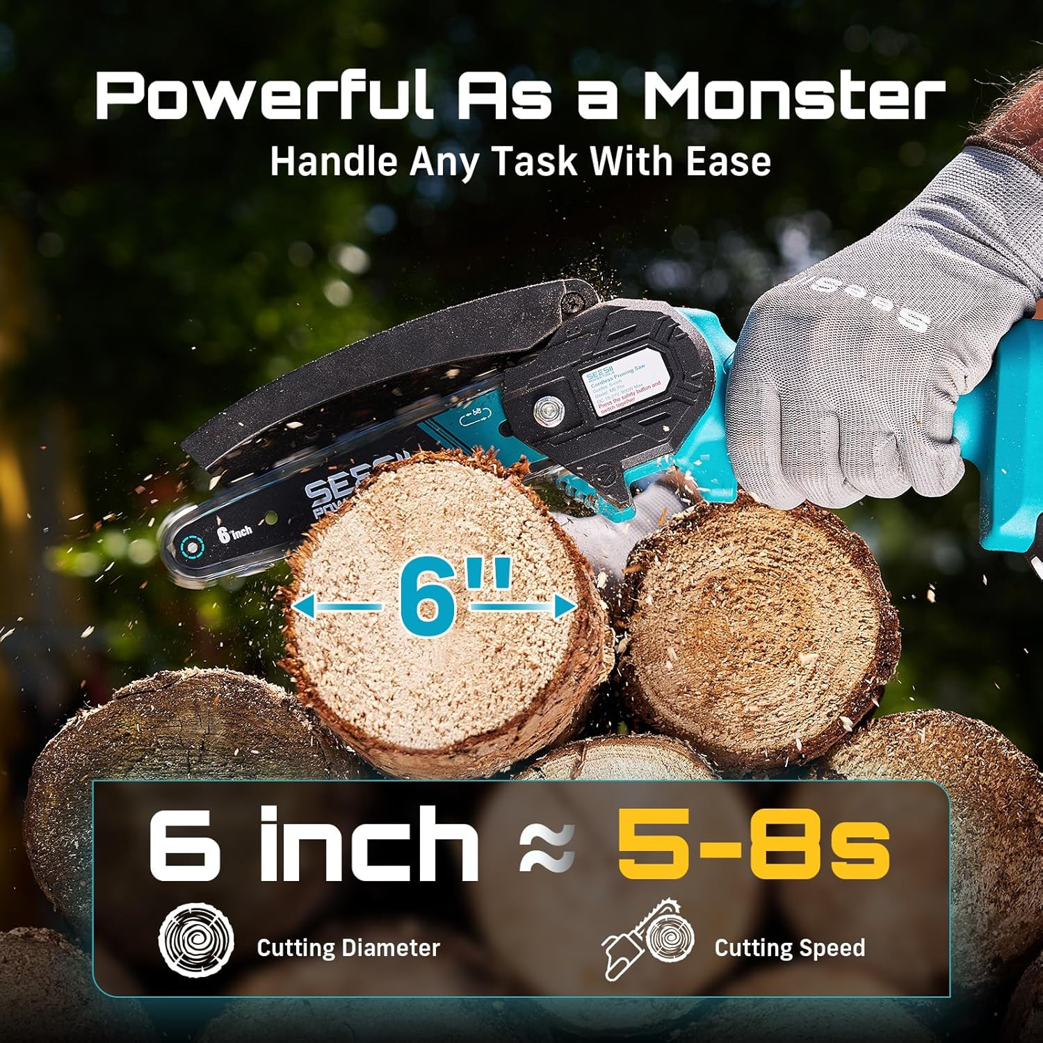 6″ Mini Cordless Chainsaw 900W Electric Pruning Saw w/ 2 Batteries Kit