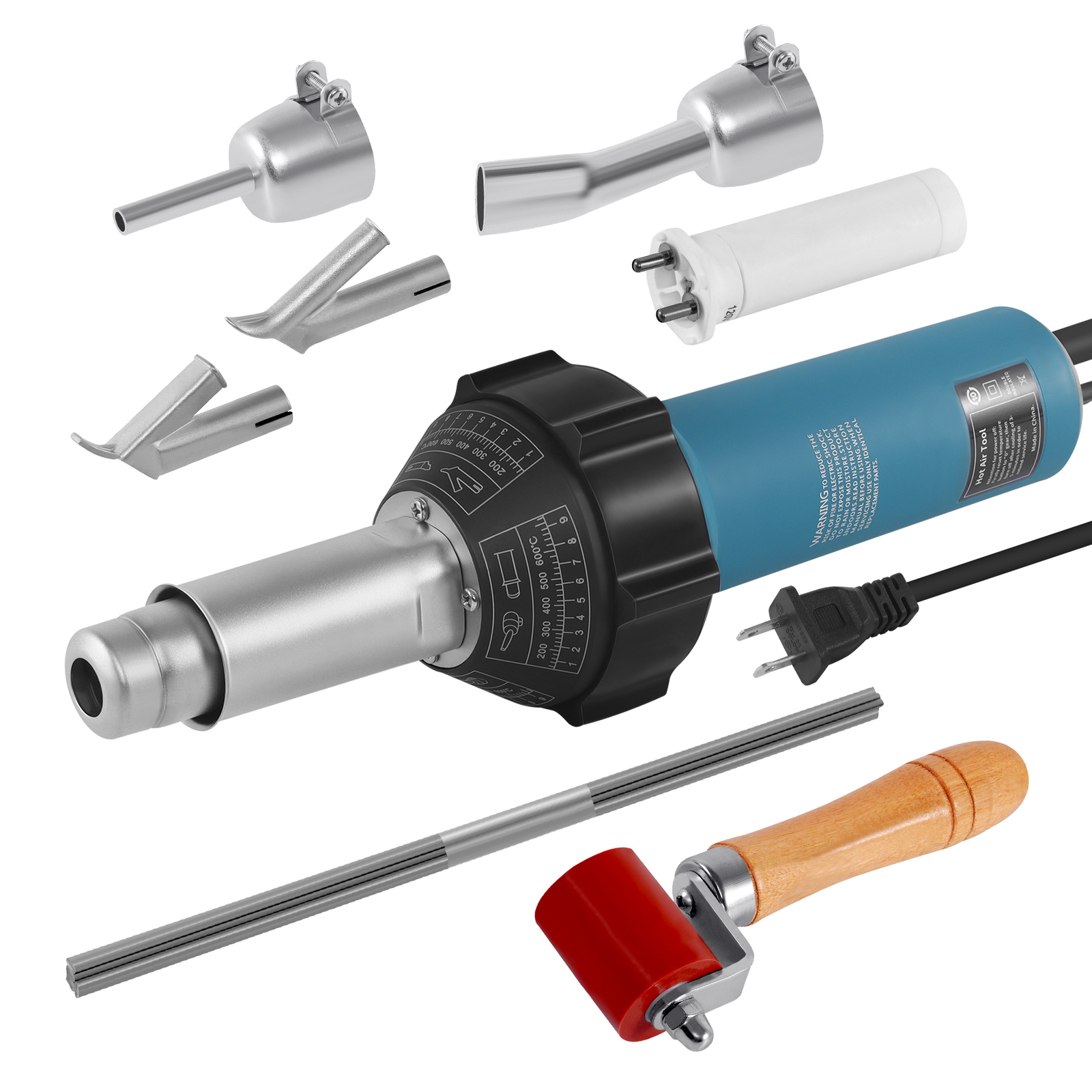 1500W/1600W Hot Air Torch Plastic Welder Heat Welding Gun Kit + 4 Nozzles + Rod
