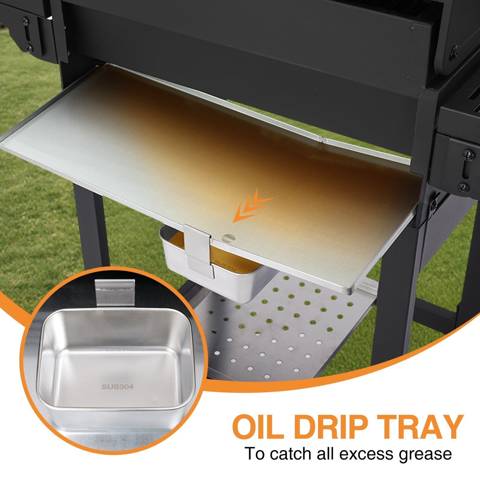3-Burner Propane Gas Grill with Folding Side Tables, Cast Iron Grate and Pan