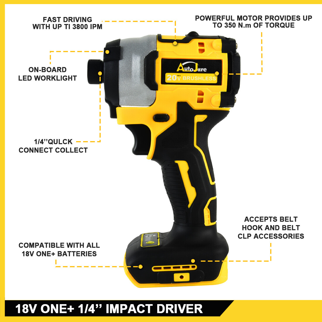 Brushless Cordless Impact Driver,for Dewalt 20V Max Battery,1/4″ Compact,4 Speed