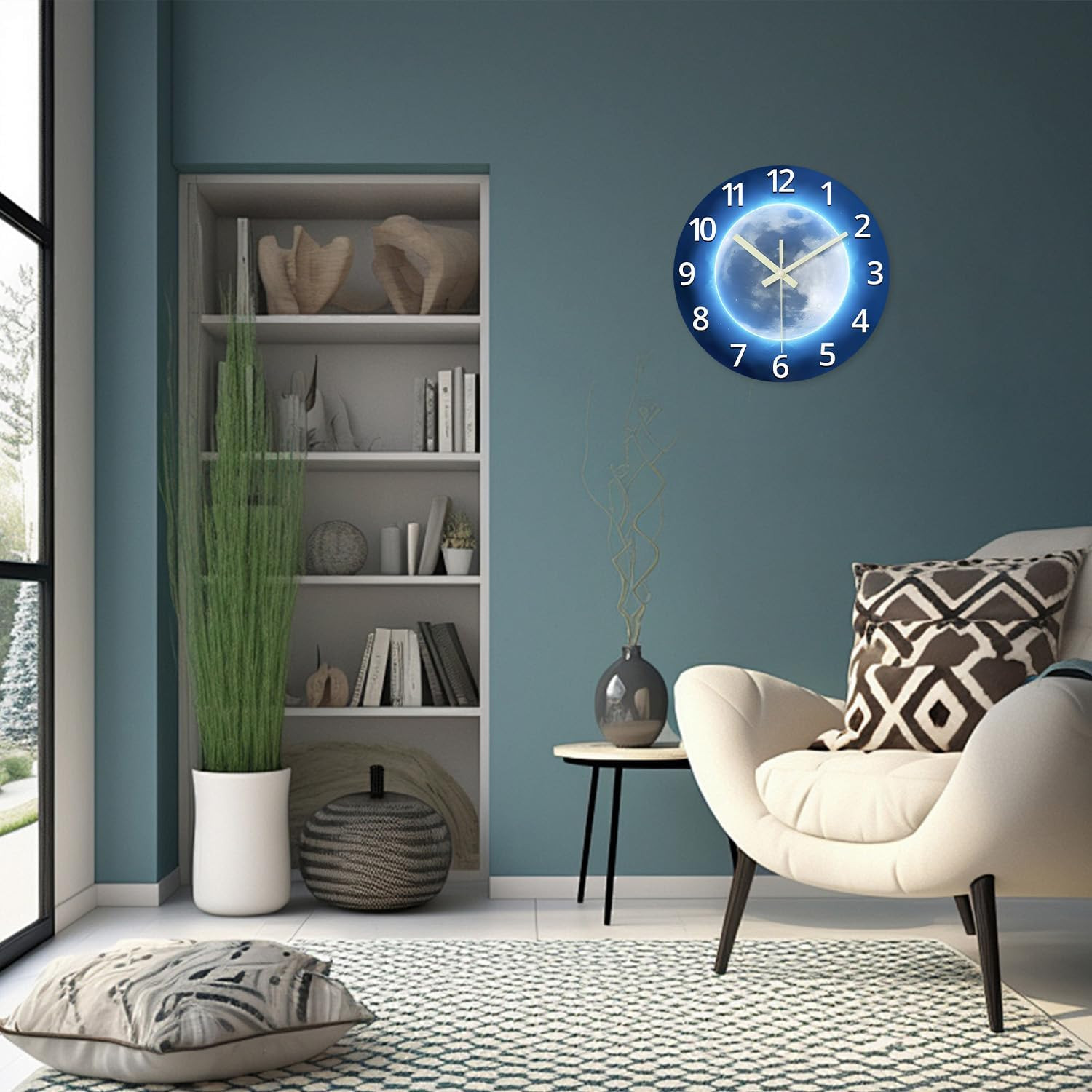 Analog Glow in the Dark Wall Clock Battery Operated 12 Inch Blue Light up Clock