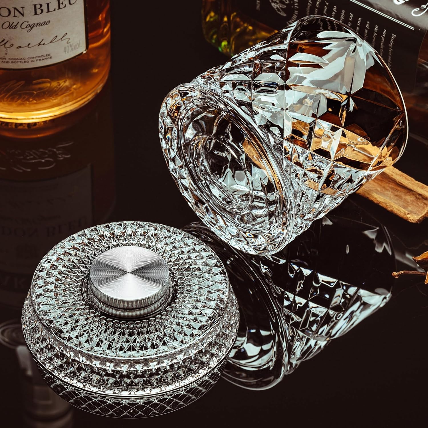 4Pcs Set Spinning Whiskey Glasses 9.5Oz Lead-Free Rotatable