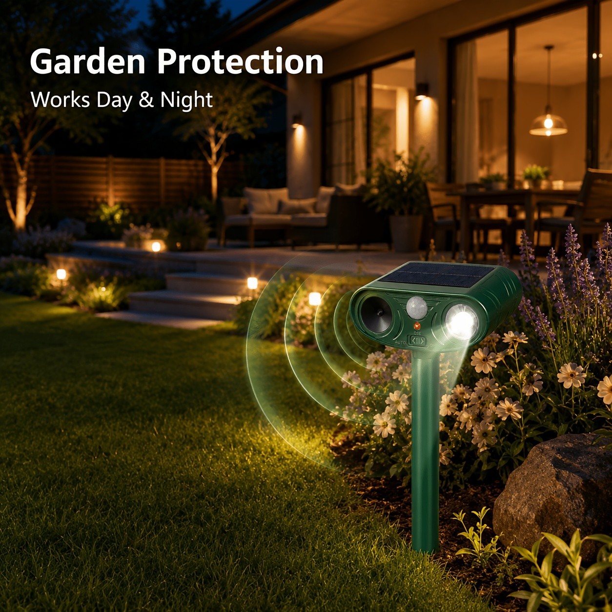 Solar-powered acoustic expeller IP44 1100mAh