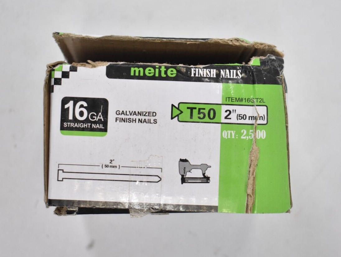 Meite Galvanized Finished Straight Glue Collated Nails 16 Gauge 2500 Pack 2″
