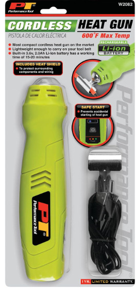 Performance Tool W2082 Compact Rechargeable Cordless Heat Gun, 600 Degree Max Ou