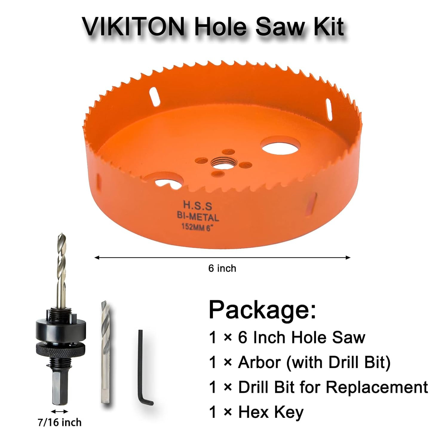 6 Inch Hole Saw with Arbor for Metal Wood and Plastic Cutting, 152Mm Bi-Metal Ho