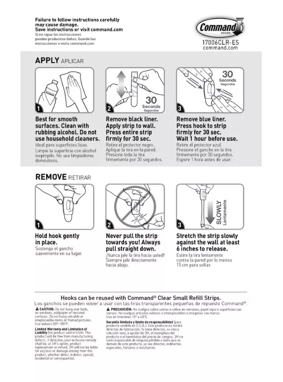 6 Packs 3M Command 12 Mini Clear Hooks & 16 Adhesive Strips Per Pack Max 0.5 lb