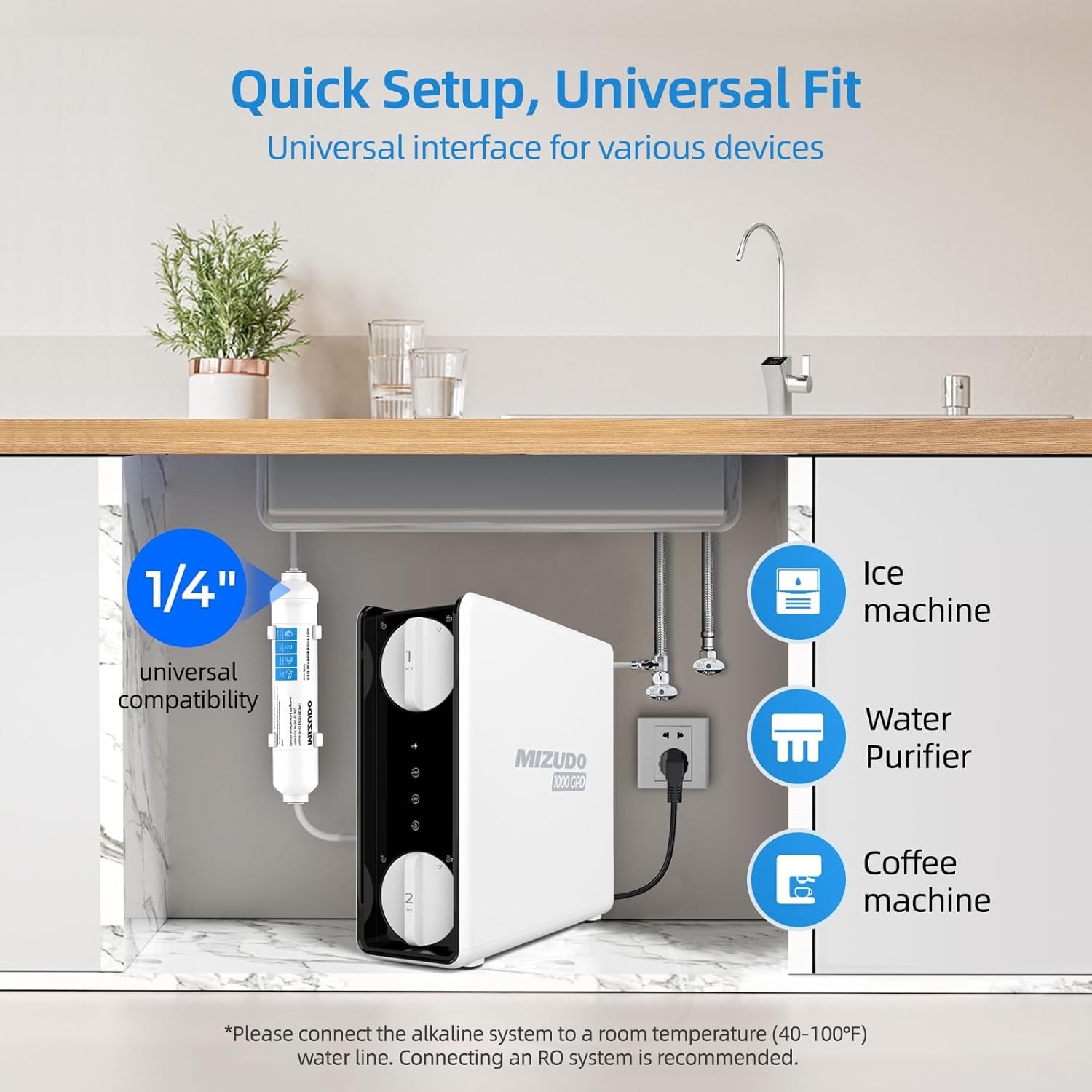 12 Months Remineralization Filter, 1/4″ Quick Connect Alkaline Filter for RO