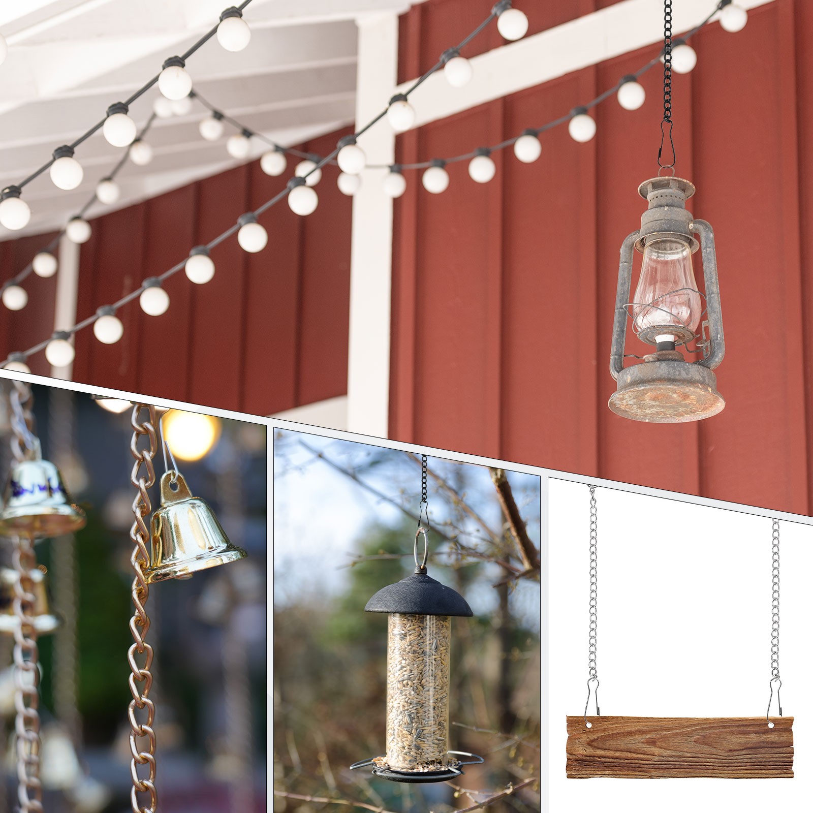6Pcs 25cm/9.8in Hanging Chain with Hooks for Bird Feeder Planter Lantern Silver
