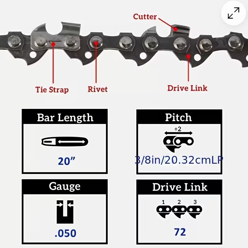 5X 20″ Chainsaw Saw 3/8″LP Chain Blade .050 Gauge 72DL Link for Stihl Husqvarna