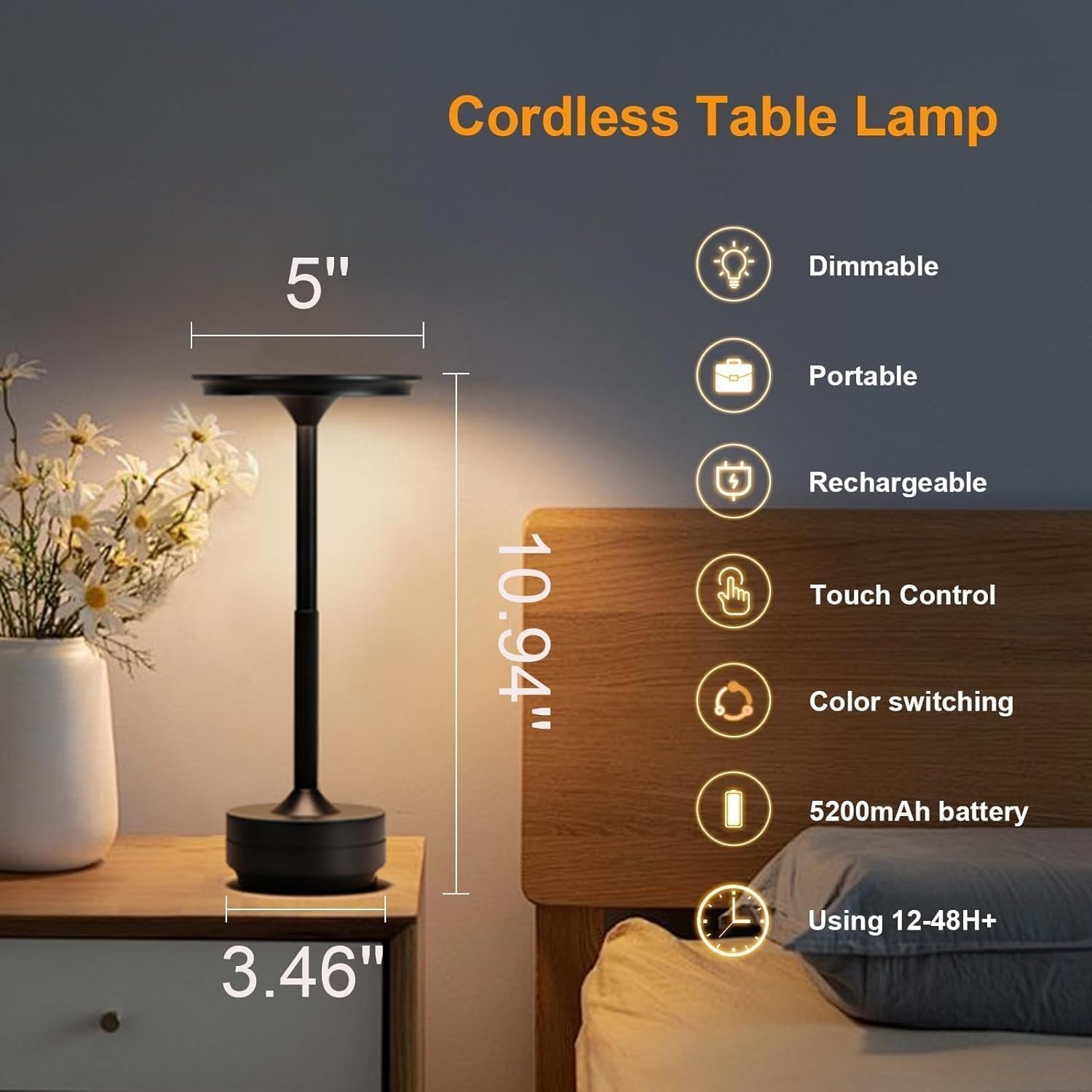 Cordless LED Touch Sensor Table Lamp Rechargeable Dimmable Bar Desk Night Light
