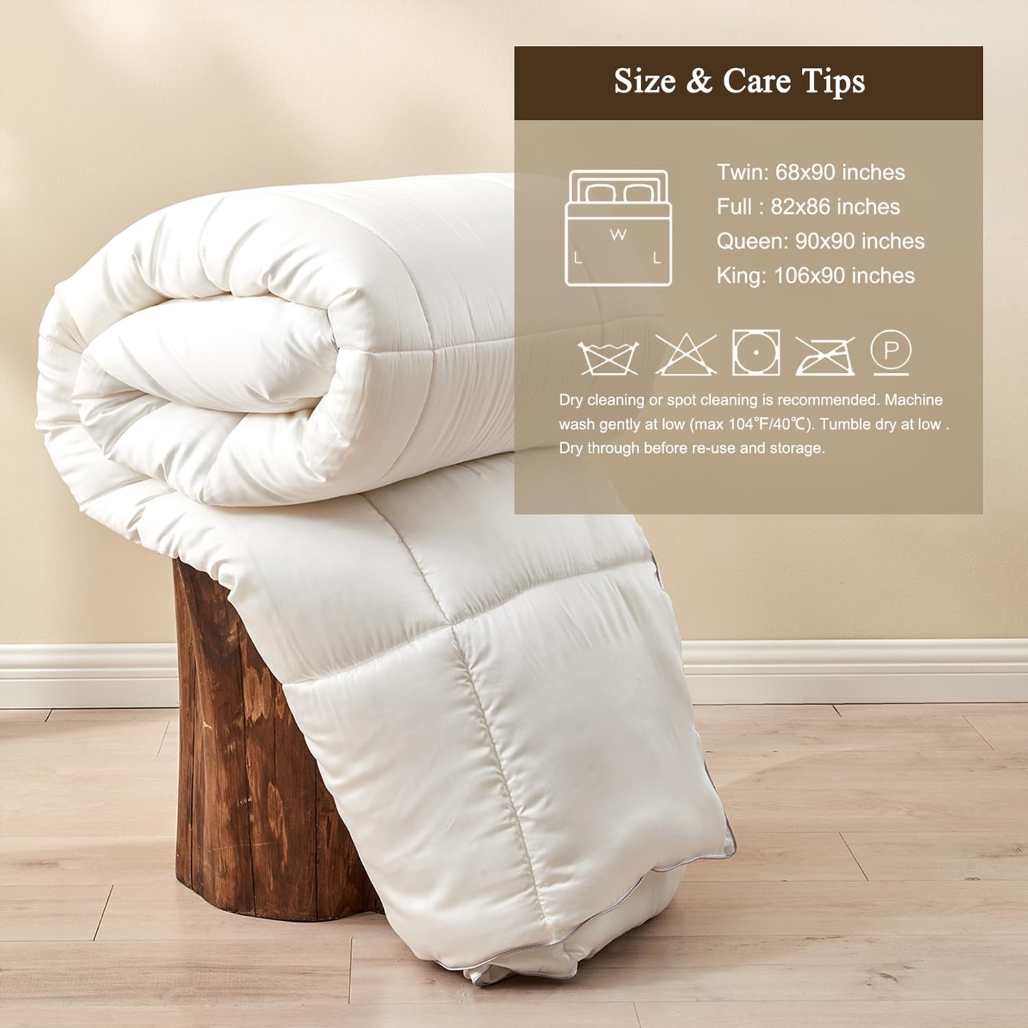 BPC King Size Comforter 100% Rayon Bamboo Silk Blend White 106×90″