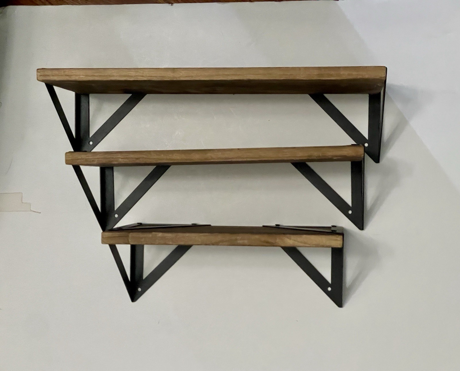 Set of 3 Rustic Floating Wall Shelves Wood Metal Farmhouse Wall Mounted Shelf