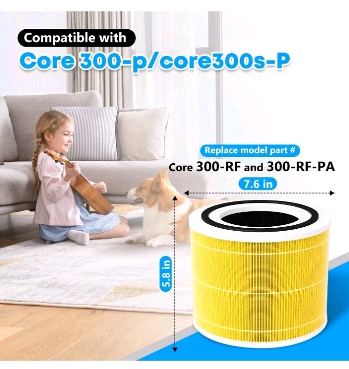 4PK Yellow Core 300 Pet Care Replacement Filter for LEVOIT Core 300 300-P 300S