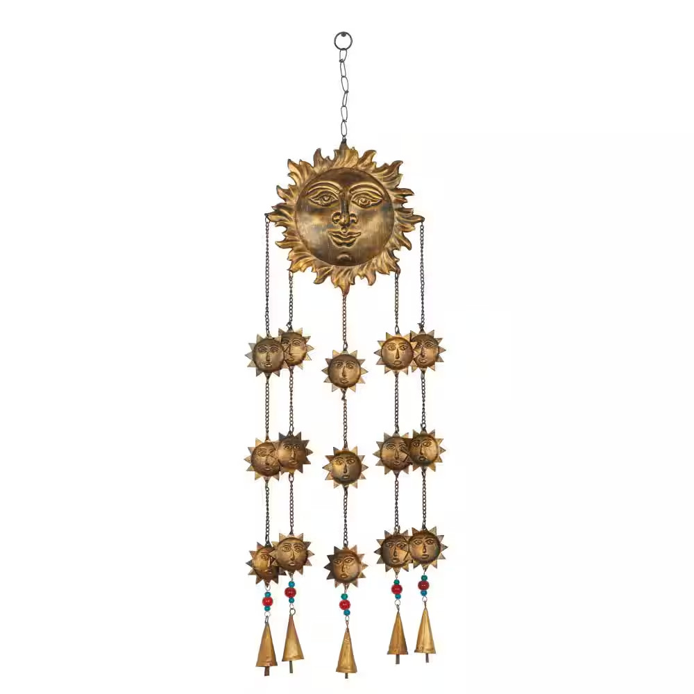 37 In. Brass Metal Moon Windchime with Beads