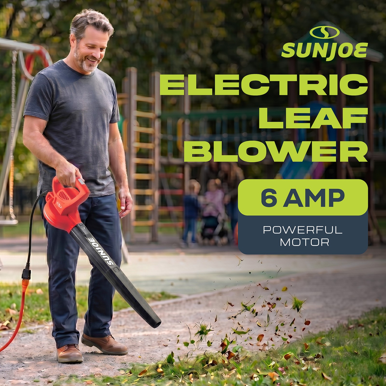 Sun Joe Electric All Purpose Leaf Blower, 6 Amp Motor, 155 MPH Air Speed, Red