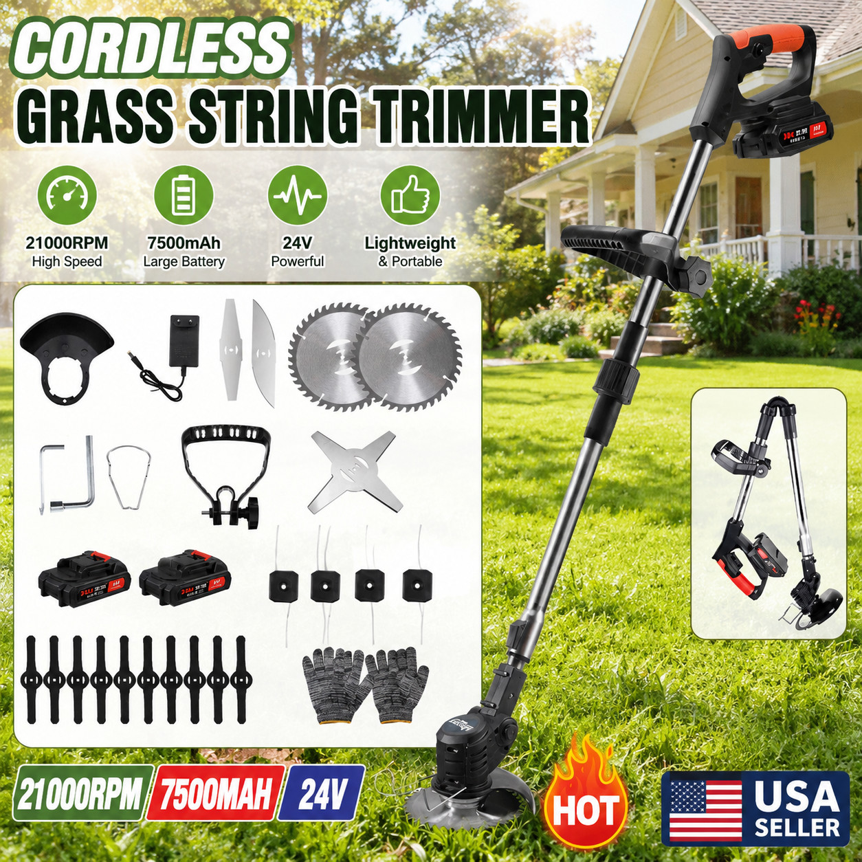 24V Cordless Grass Trimmer Battery Weed Wacker Lawn Edger Cutter Garden Strimmer