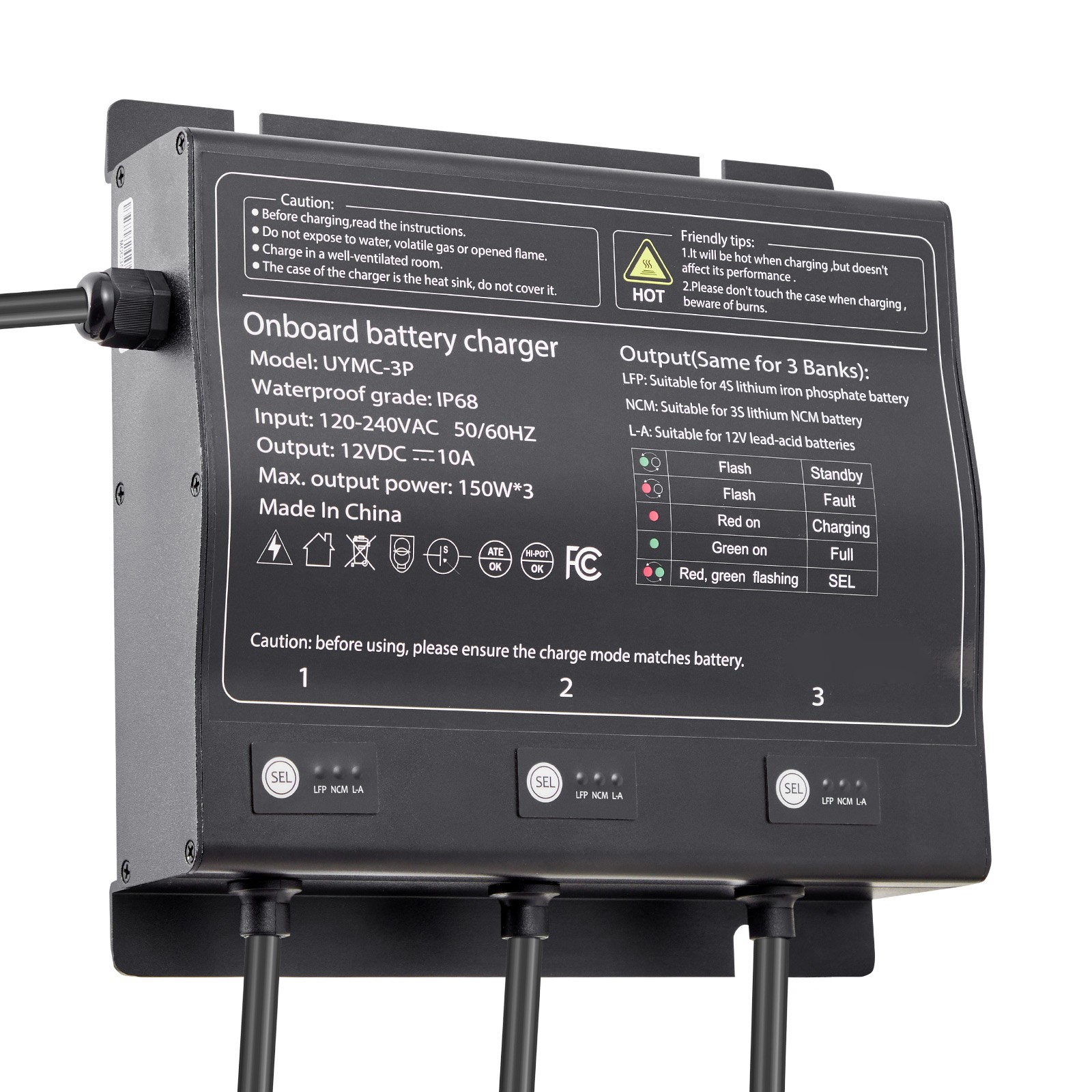 3-Bank 10A 12V Smart Marine Battery Charger Onboard IP68 Waterproof Boat RV