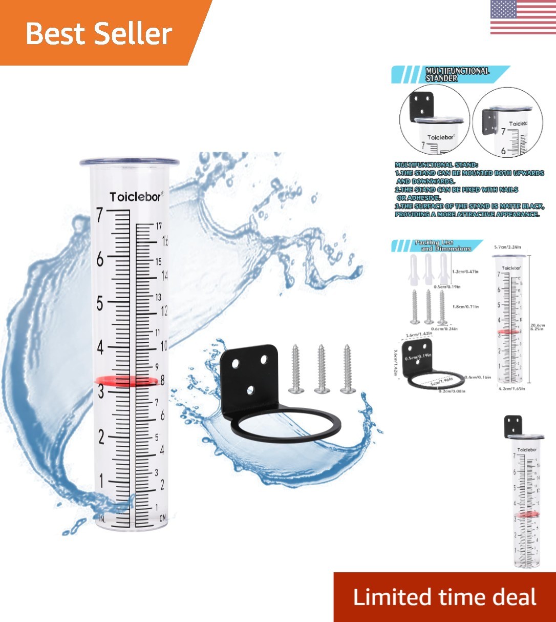 Outdoor Rain Gauge 8.11″ Height with Visible Red Float for Accurate Measurements