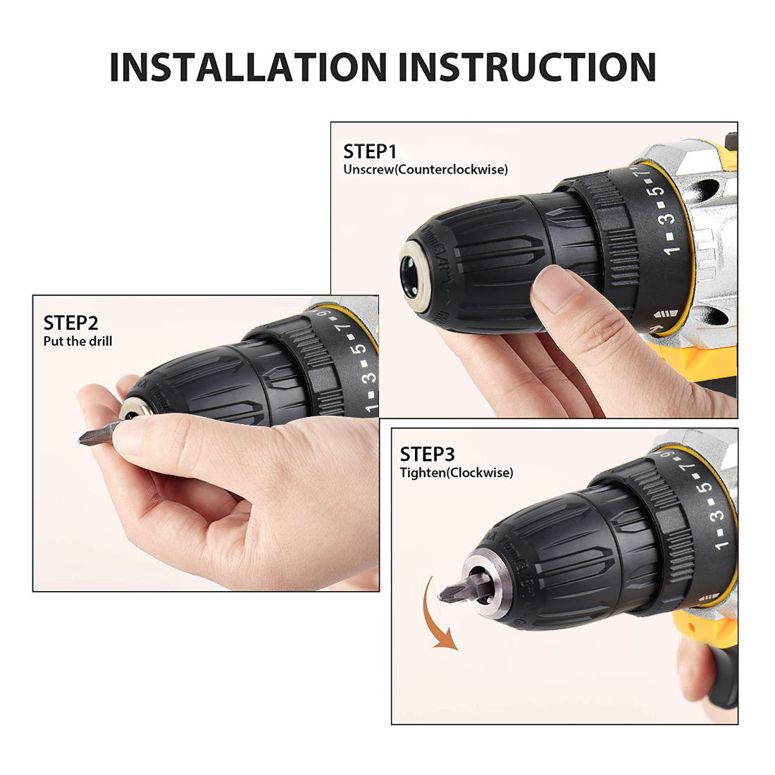 20V Electric Drill Cordless Fast Screwdriver Set Power Tool W/ Battery&Charger